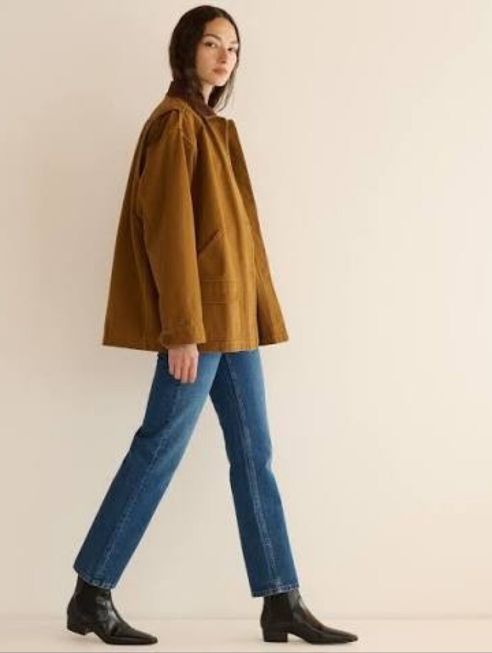 Doen Brown Utility Jacket with Corduroy Collar - Picture 4 of 7
